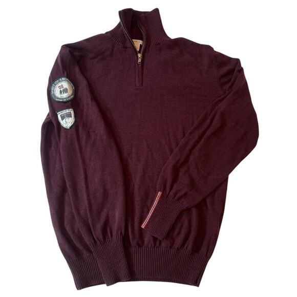 AMUNDSEN OSLO 100% Merino Wool 1/4 Sweater Burgundy Spirit of Amundsen Patch XL - Picture 1 of 16